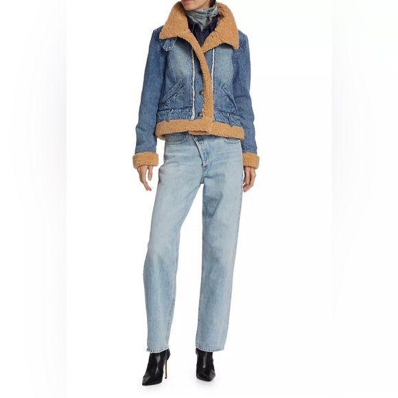 Free People Rylee Denim Jacket Faux Shearling Lined – Med Wash – Size Large NWT - Picture 6 of 11